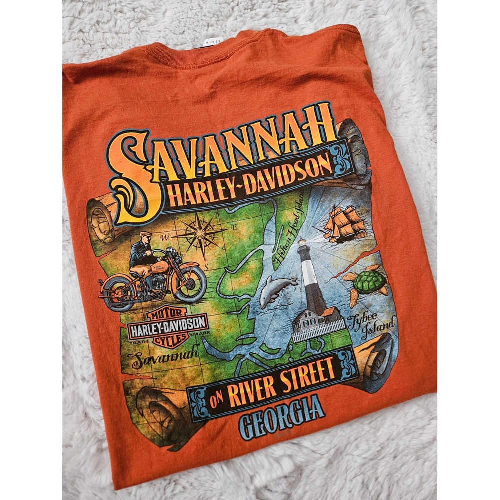 Harley-Davidson Savannah Georgia River Street Graphic Orange T-Shirt Size Large